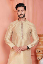 Raivat Ethnic Jacquard Banarasi Silk Pintux Work Kurta Pajama In Beige Colour | Grocsy
