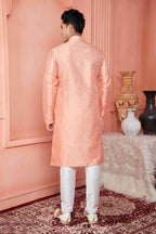 Raivat Ethnic Jacquard Banarasi Silk Pintux Work Kurta Pajama In Peach Colour | Grocsy