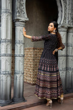 Juniper Black Georgette Festive Printed Flared Anarkali Kurta For Women | Grocsy