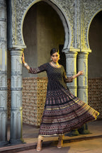 Juniper Black Georgette Festive Printed Flared Anarkali Kurta For Women | Grocsy