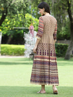 Juniper Women Brown Multi Georgette Festive Printed Flared Anarkali Kurta | Grocsy