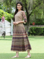 Juniper Women Brown Multi Georgette Festive Printed Flared Anarkali Kurta | Grocsy