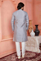 Raivat Ethnic Jacquard Banarasi Silk Pintux Work Kurta Pajama In Grey Colour | Grocsy