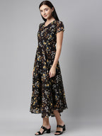 Souchii Women Black Floral Chiffon Maxi Dress | Grocsy