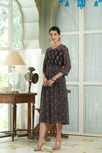 Juniper Black Georgette Festive Printed Anarkali Flared Anarkali Kurta For Women | Grocsy