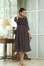 Juniper Black Georgette Festive Printed Anarkali Flared Anarkali Kurta For Women | Grocsy