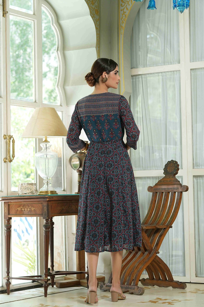Juniper Indigo Georgette Festive Printed Anarkali Flared Anarkali Kurta For Women | Grocsy