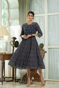 Juniper Indigo Georgette Festive Printed Anarkali Flared Anarkali Kurta For Women | Grocsy