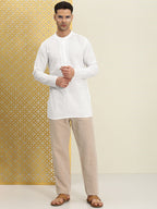 House of Pataudi Men Pure Cotton Solid Chikankari Jashn Short Kurta | Grocsy