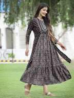 Juniper Women Black Chanderi Festive Printed Tiered Kurta | Grocsy