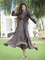 Juniper Women Black Chanderi Festive Printed Tiered Kurta | Grocsy