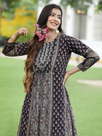 Juniper Women Black Chanderi Festive Printed Tiered Kurta | Grocsy