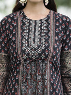 Juniper Women Black Chanderi Festive Printed Tiered Kurta | Grocsy