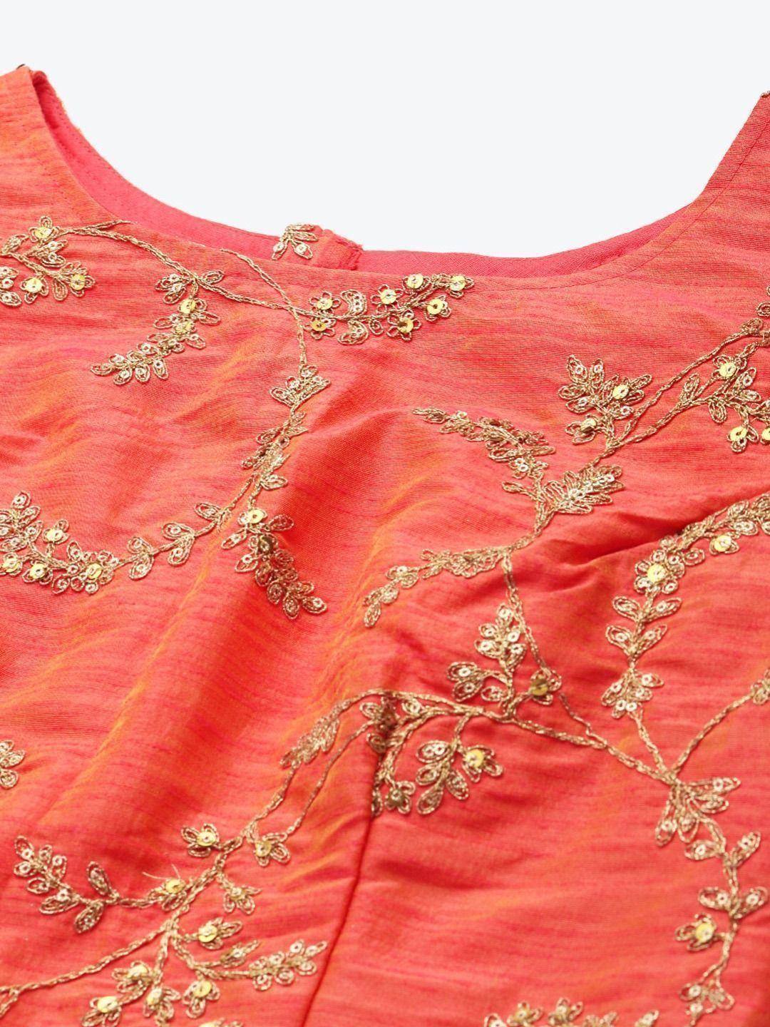 Tulsi Art Yellow & Orange Embroidered Semi-Stitched Myntra Lehenga & Unstitched Blouse With Dupatta | Grocsy
