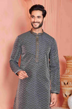 Raivat Ethnic Jacquard Banarasi Silk Pintux Work Kurta Pajama In Black Colour | Grocsy