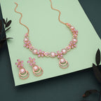 Tehzeeb Creations Rose Gold-Polished Lavender Colour Necklace With Stud | Grocsy