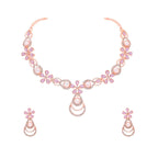 Tehzeeb Creations Rose Gold-Polished Lavender Colour Necklace With Stud | Grocsy