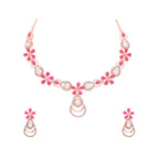 Tehzeeb Creations Rose Gold-Polished Pink Colour Necklace With Stud | Grocsy
