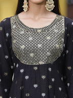 Juniper Women Black Rayon Festive Foil Printed Anarkali Flared Anarkali Kurta | Grocsy