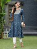 Juniper Women Indigo Rayon Festive Foil Printed Anarkali Flared Anarkali Kurta | Grocsy