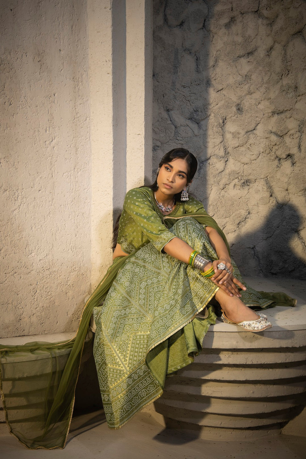 Juniper Green Santoon Slub Festive Printed Crop Lehenga Choli Dupatta For Women | Grocsy