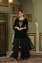 Juniper Black Velvet Festive Solid Straight Skd For Women | Grocsy