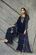 Juniper Blue Velvet Festive Solid Straight kurta Sharara Set For Women | Grocsy