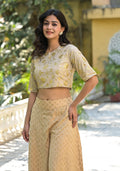 Juniper Women's Gold Floral Printed Silk Blouse With Foil Work | Grocsy