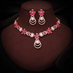 Tehzeeb Creations Rose Gold-Polished Pink Colour Necklace With Stud | Grocsy