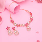 Tehzeeb Creations Rose Gold-Polished Pink Colour Necklace With Stud | Grocsy