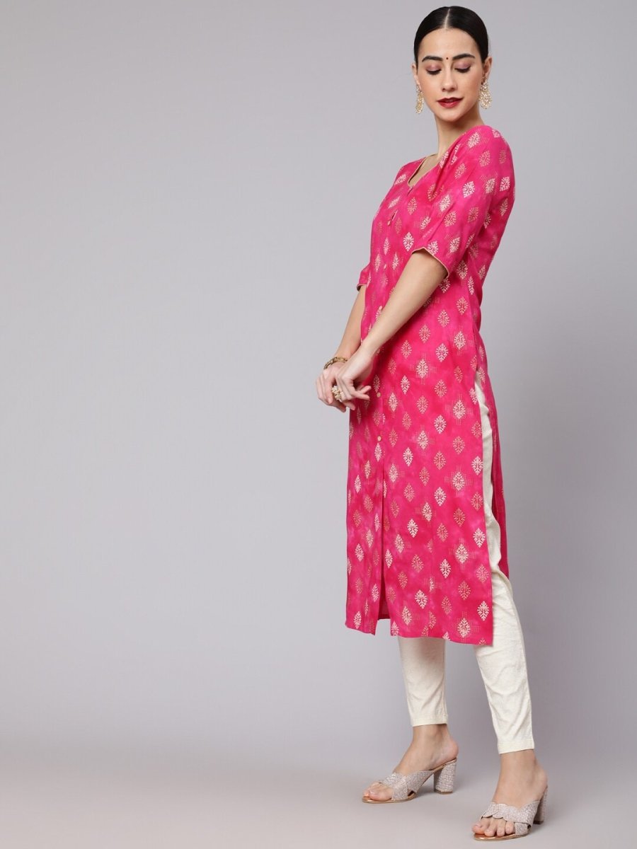 Aks Ethnic Motif Printed Cotton Straight Kurta | Grocsy