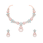 Tehzeeb Creations Rose Gold-Polished Sky Blue Colour Necklace With Stud | Grocsy
