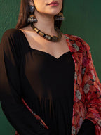 Sangria Black Sweetheart Neck Anarkali Kurta With Dupatta | Grocsy