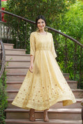 Juniper Light Yellow Georgette Festive Printed Flared Maxi For Women | Grocsy