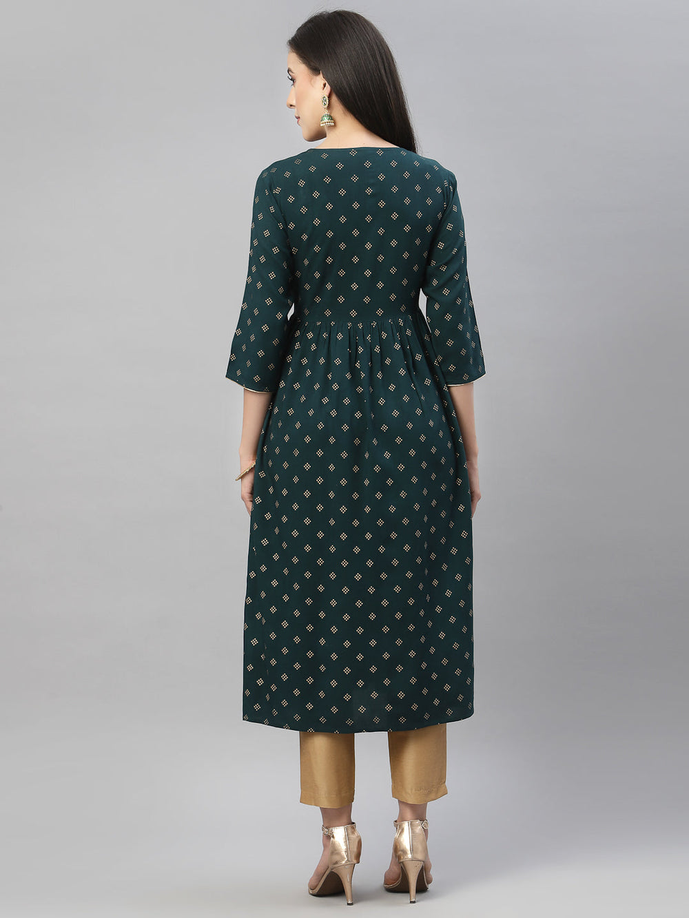 Juniper Green Rayon Festive Wear Embroidered Flared Kurta | Grocsy
