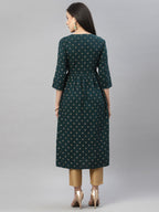 Juniper Green Rayon Festive Wear Embroidered Flared Kurta | Grocsy