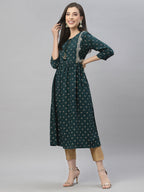 Juniper Green Rayon Festive Wear Embroidered Flared Kurta | Grocsy
