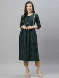 Juniper Green Rayon Festive Wear Embroidered Flared Kurta | Grocsy