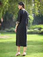 Juniper Black Rayon Festive Wear Embroidered Flared Kurta | Grocsy