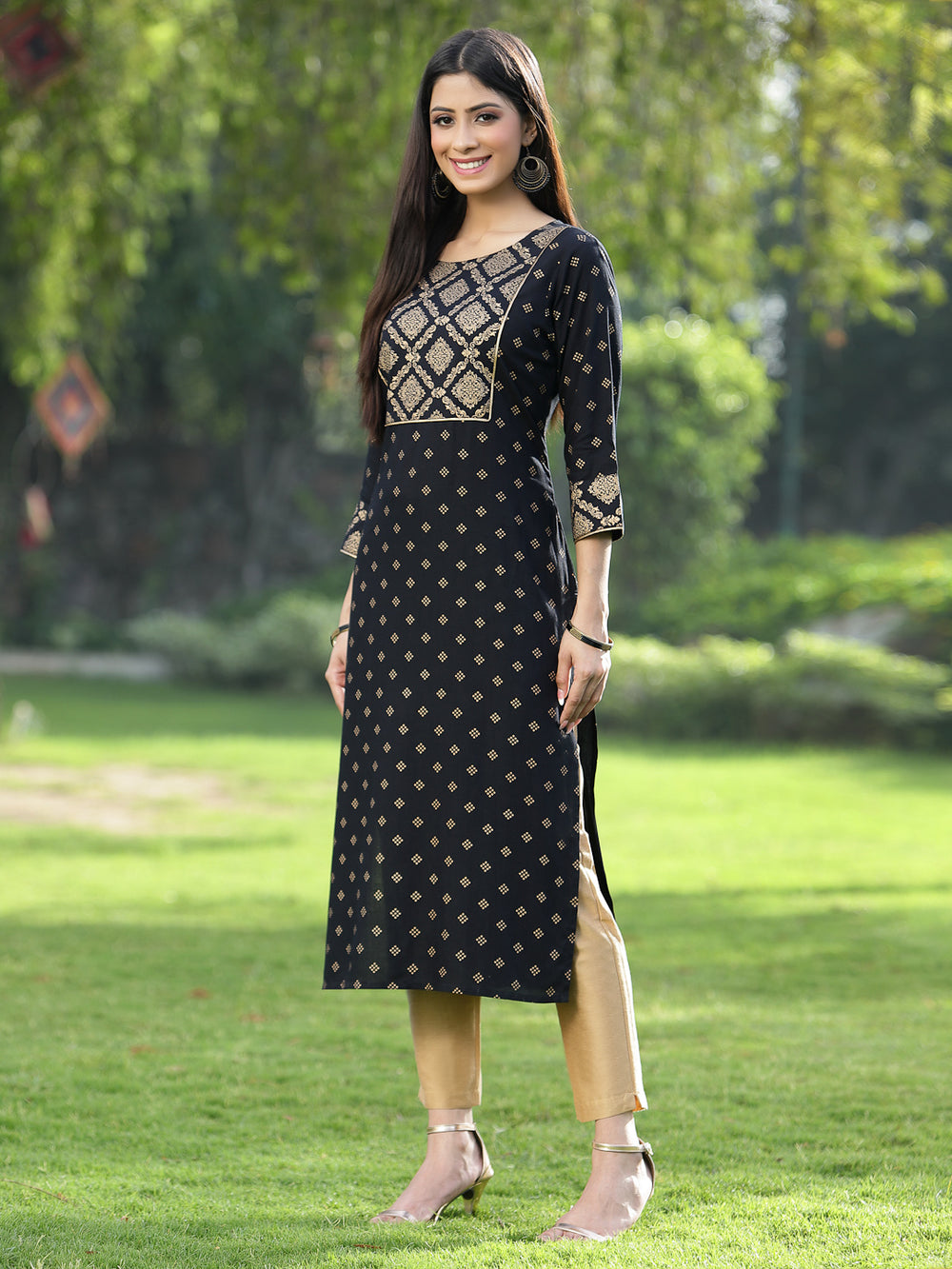 Juniper Black Rayon Festive Wear Embroidered Flared Kurta | Grocsy