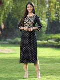 Juniper Black Rayon Festive Wear Embroidered Flared Kurta | Grocsy