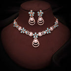 Tehzeeb Creations Rose Gold-Polished Sky Blue Colour Necklace With Stud | Grocsy