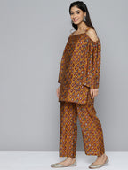 HERE&NOW Women Ethnic Motifs Printed Cold-Shoulder Kurta with Palazzos | Grocsy