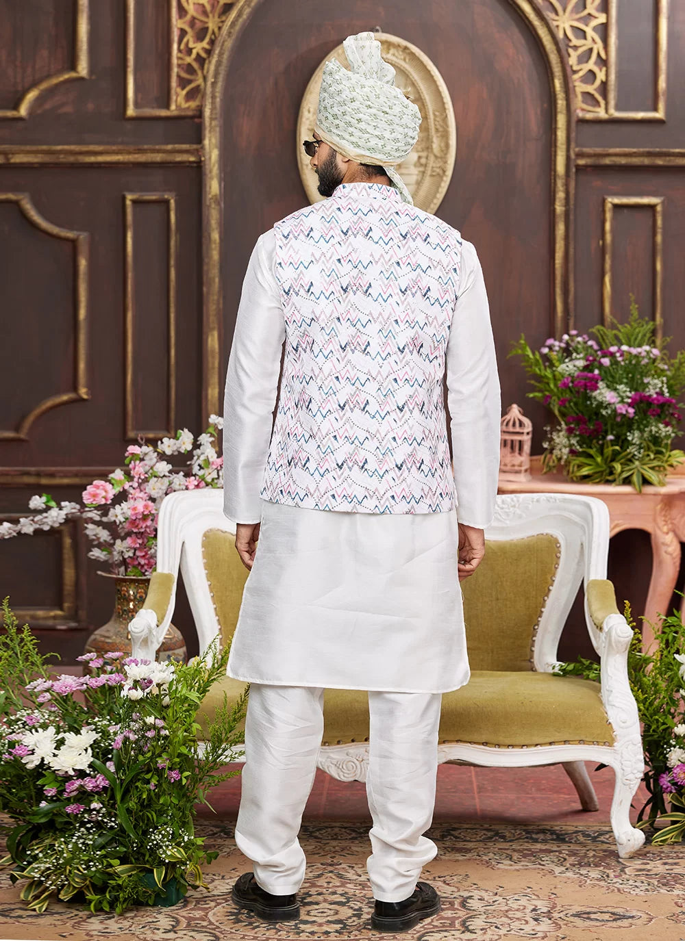 Raivat Ethnic Art Silk Digital Print Work Jacket Set In Multicolour | Grocsy