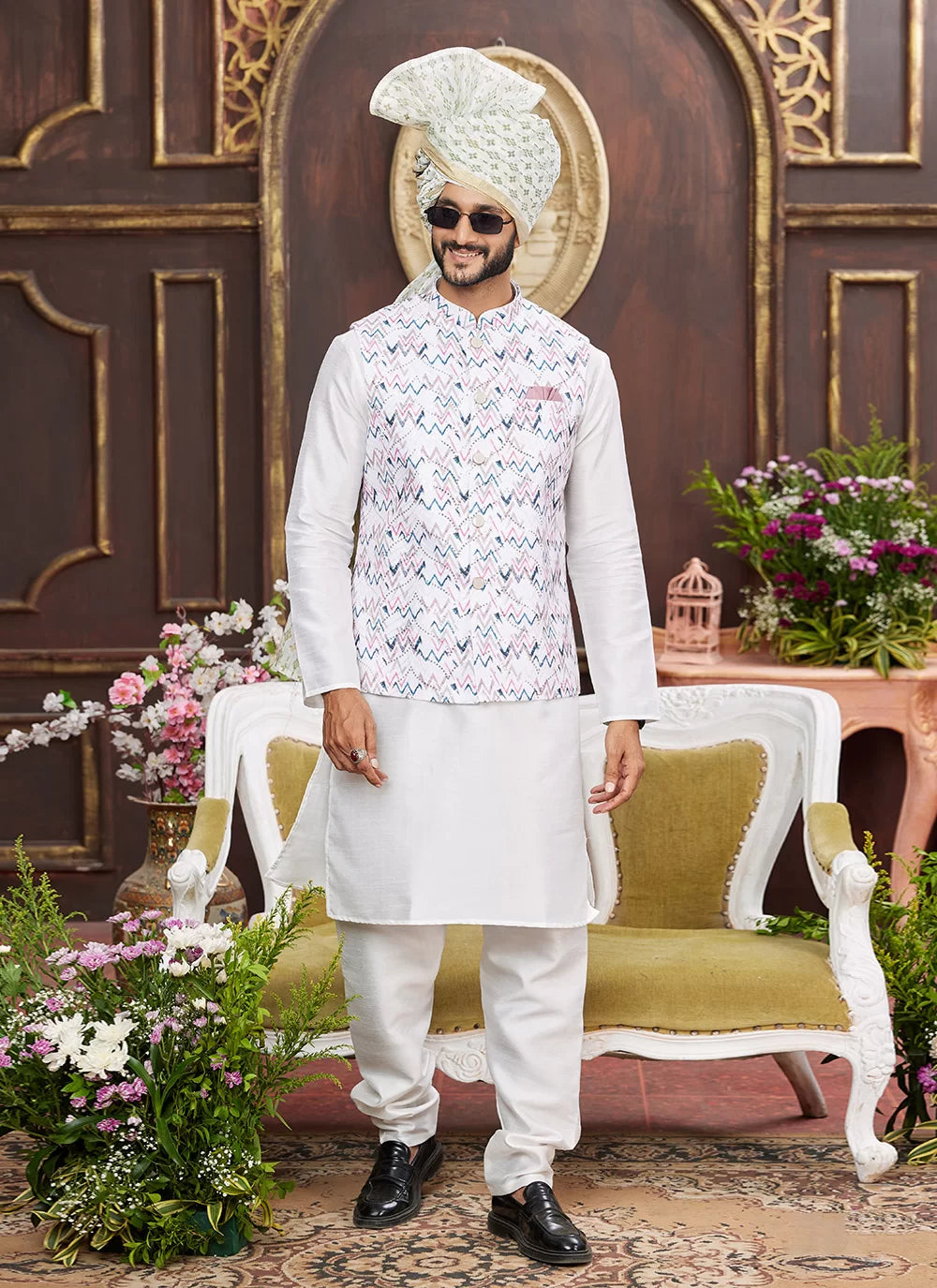 Raivat Ethnic Art Silk Digital Print Work Jacket Set In Multicolour | Grocsy