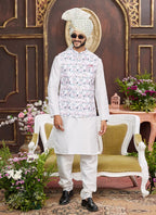 Raivat Ethnic Art Silk Digital Print Work Jacket Set In Multicolour | Grocsy