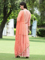 Juniper Peach Mono Viscose Festive Embroidered Printed Straight Kurta Sharara Dupatta Set | Grocsy