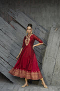 Juniper Women Maroon Chanderi Festive Embroidered + Printed Straight/Flared Kurta | Grocsy