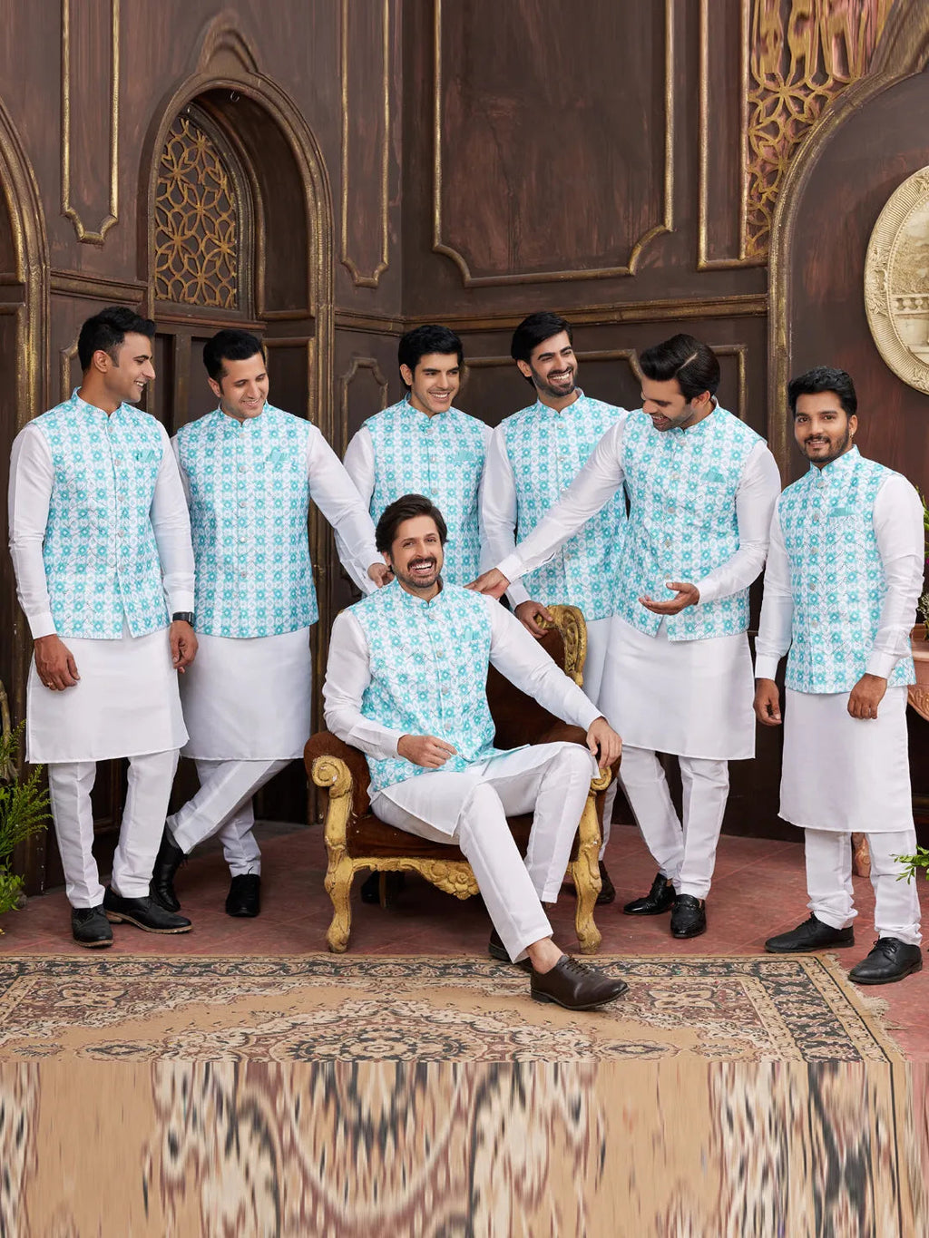 Raivat Ethnic Art Silk Digital Print Work Jacket Set In Sky Blue Colour | Grocsy