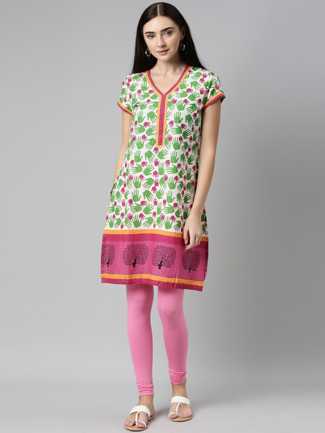 Souchii Pink Solid Slim-Fit Churidar-Length Leggings | Grocsy